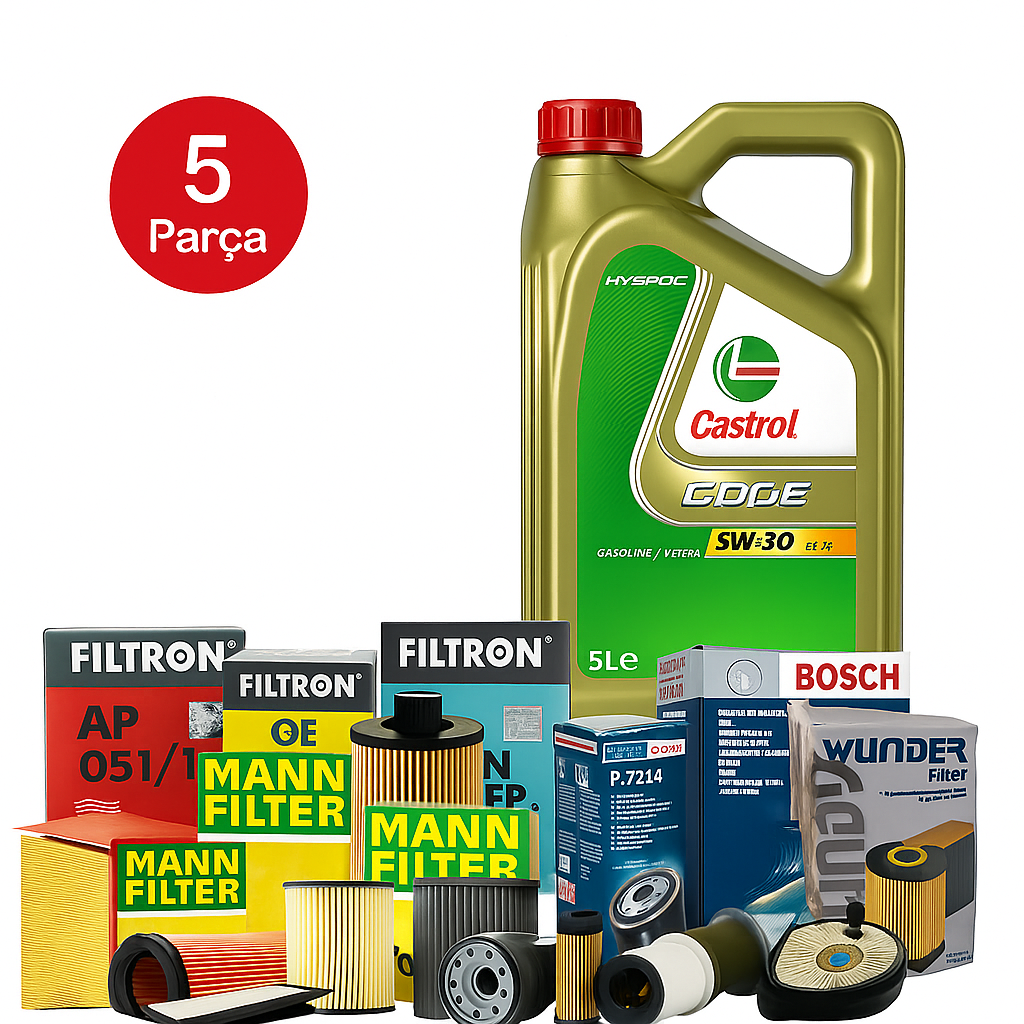 MANN BOSCH Volkswagen Transporter T5 2.0 TDI (2009-2015) Castrol Motor Yağlı Bakım Seti 5 Parça Set